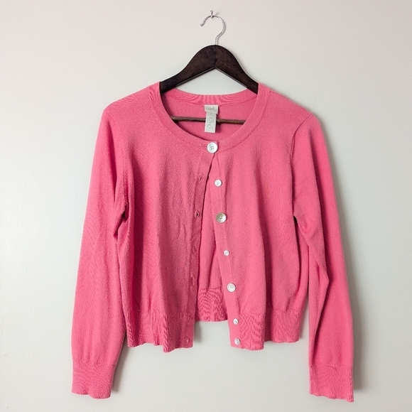 J. Jill Sweaters - J Jill Pink Cotton Cardigan with Shell Buttons